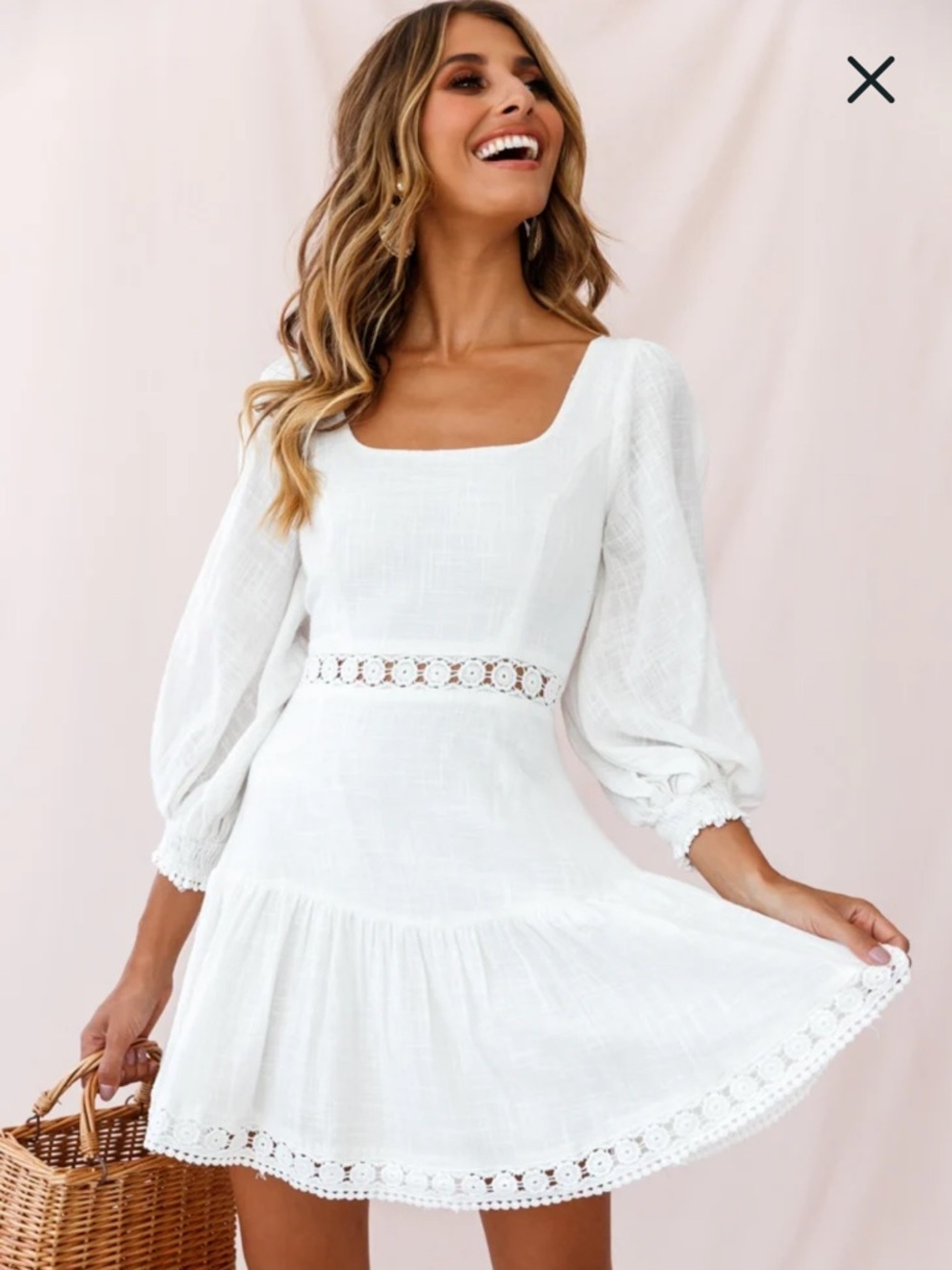 In The Beginning Corset Back Lantern Sleeve Dress Small